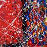 An interesting combination of two masters of painting: Pollock + Malevich, "Red Square" and dripping technique.  As a result, interesting work, suitable for any interior, it is like a spider's web, pulls into its "nets".  Stylish, modern and unique.