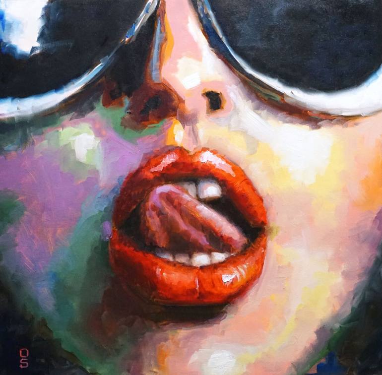 Red lips female pop art portrait Painting by Olga Sokolova | Saatchi Art