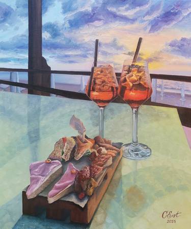 Sunset at the Aperol Spritz. 50x60 cm. thumb