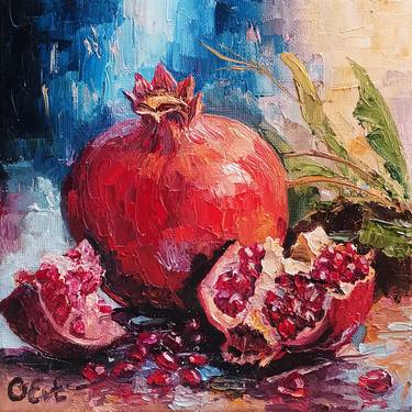 Saatchi Art Artist Oksana Evteeva; Paintings, “Embracing the Beauty of Sicilian Pomegranates” #art