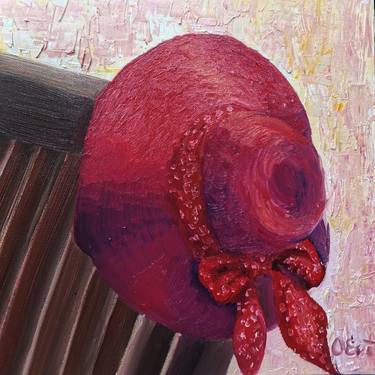 Red hat. From life. Square, original oil painting thumb