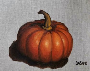 Perfect pumpkin. Classical painting. Still life, original oil painting, gift art, small size. thumb