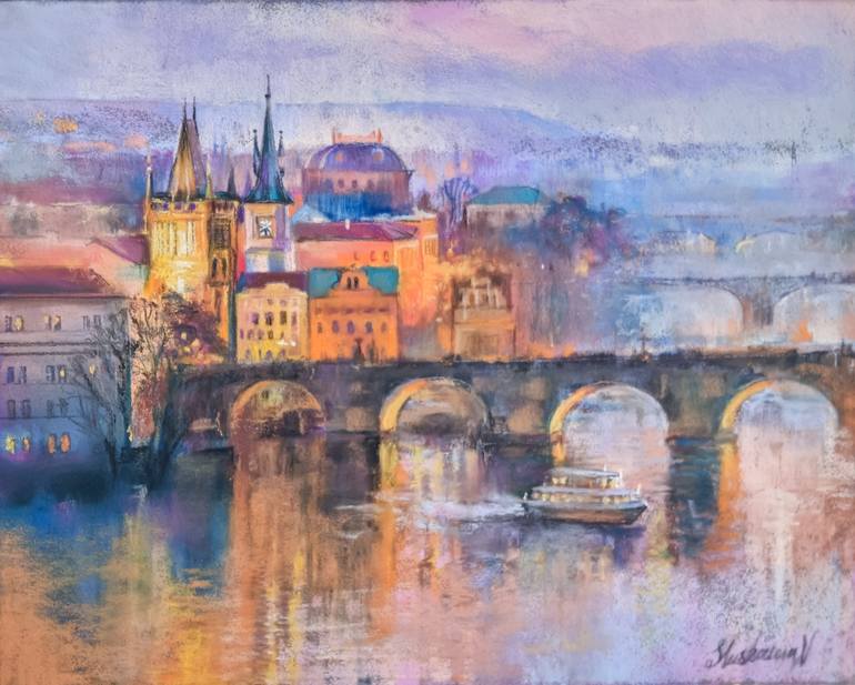 Original Architecture Painting by Natal'ia Slushaeva | Impressionism Art on Paper | The Breath of Prague