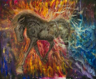 Original Abstract Expressionism Horse Mixed Media by Judit Nagy L