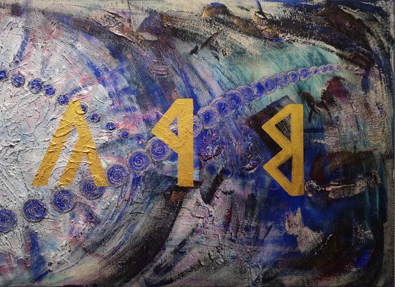 Original Abstract Expressionism Calligraphy Mixed Media by Judit Nagy L