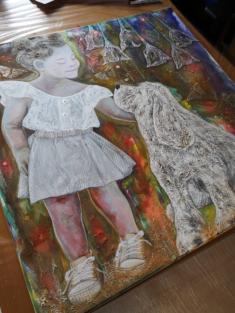Original Abstract Expressionism Children Mixed Media by Judit Nagy L