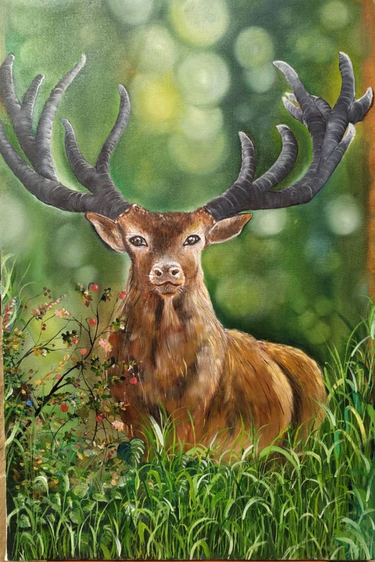 Staring deer painting by Ankita Singh a symbol of innocence lost