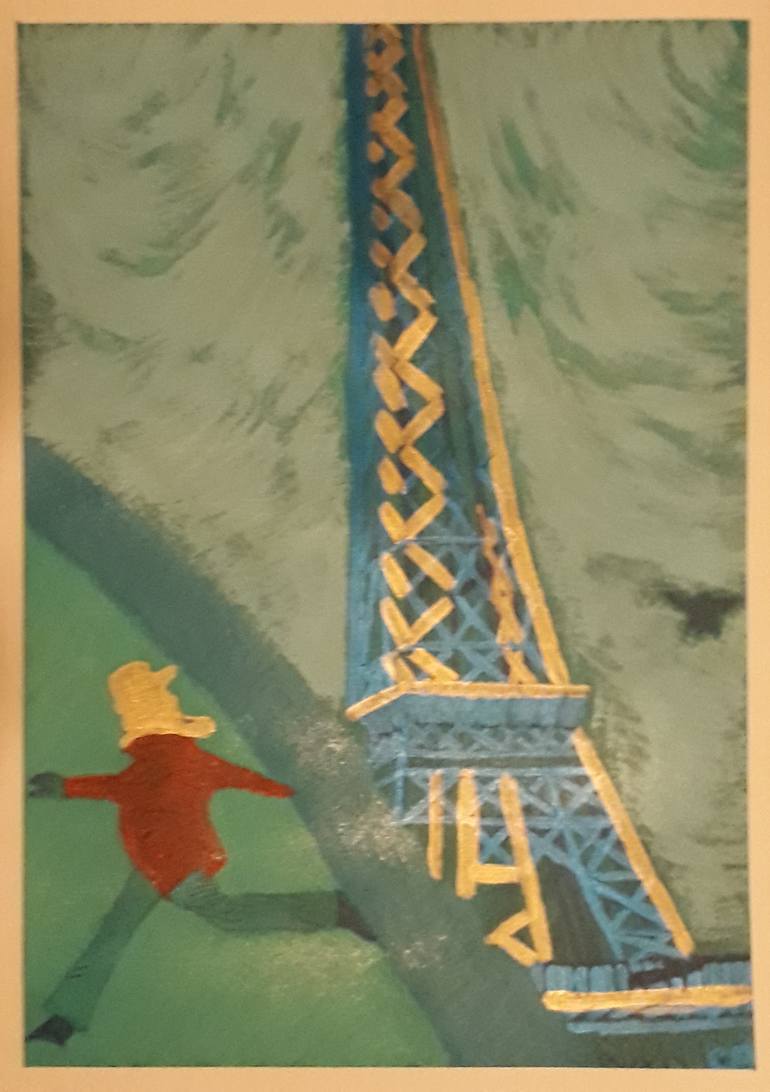 Original Architecture Painting by Ceren Peker | Figurative Art on Paper | Freedom In Paris