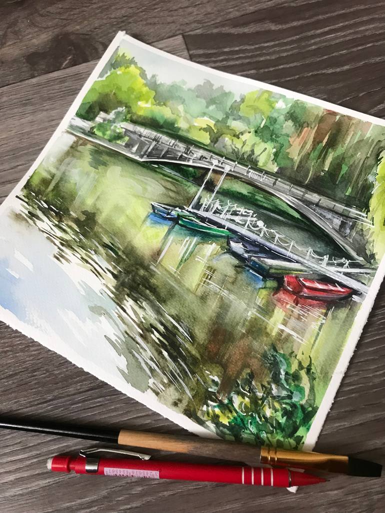 Original Illustration Landscape Painting by Tetiana Ryabets