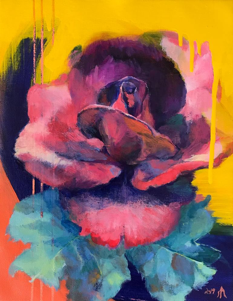 Original Expressionism Floral Painting by Miran Rin