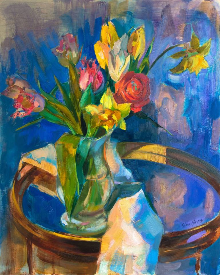 Cobalt Tulips Painting by Elena Morozova | Saatchi Art