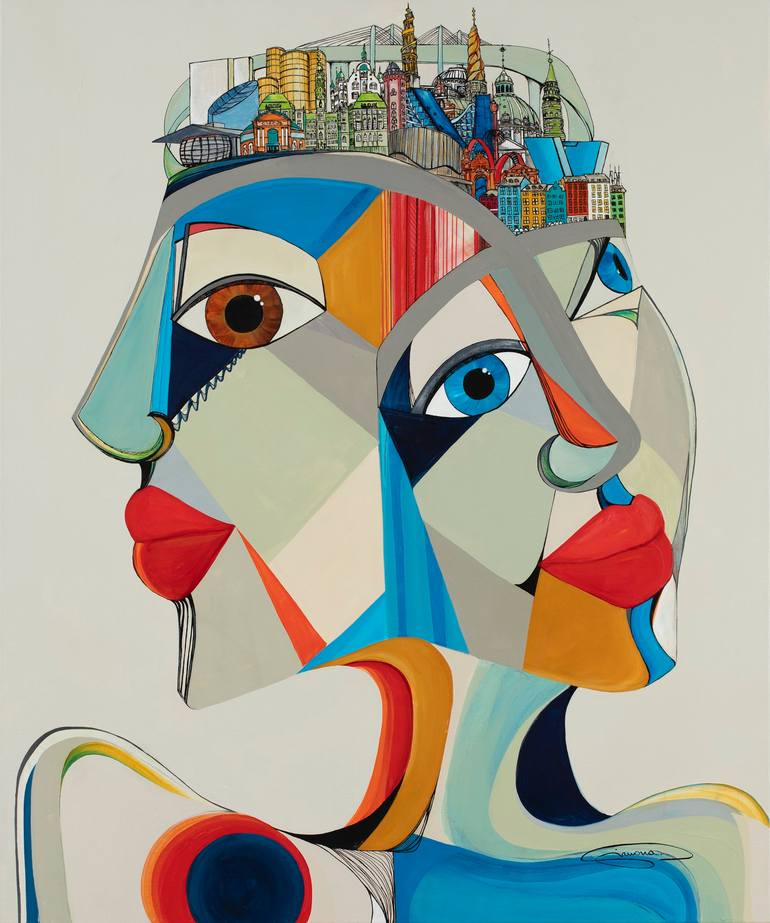 Original Architecture Painting by Simona Florea | Cubism Art on Canvas | COPENHAGEN 2022