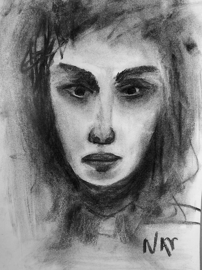 Original People Drawing by Angela Kasalia | Figurative Art on Canvas | Shades of Gray