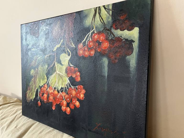 Original red Nature Painting by Elena Khokhryakova