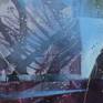 This is a playful painting with silk collage, which creates the depth and special color nuances. It is an abstracted landscape but with your added imagination, you will see a lot of nature details, rocks, night sky, tree shadows and the mountains.
Sides are painted mottled black and the painting is ready to hang.