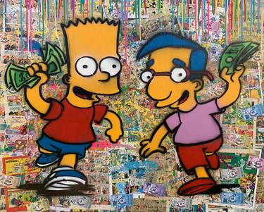Bart & Milhouse with Money Street Art - The Simpsons thumb