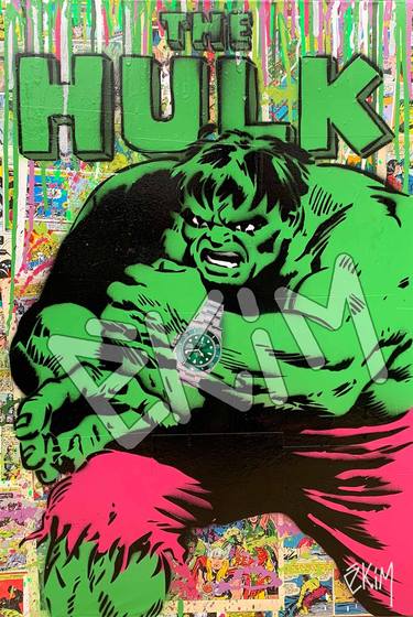 The Hulk Wearing 'The Rolex Hulk' Street Art Graffiti on Comics and Canvas thumb