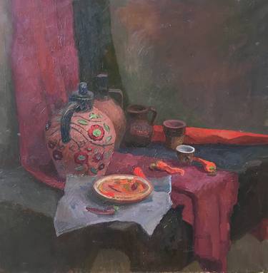 Still life with jars and peppers thumb