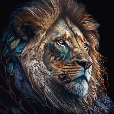 The majestic king of beasts. Painting of a lion. thumb