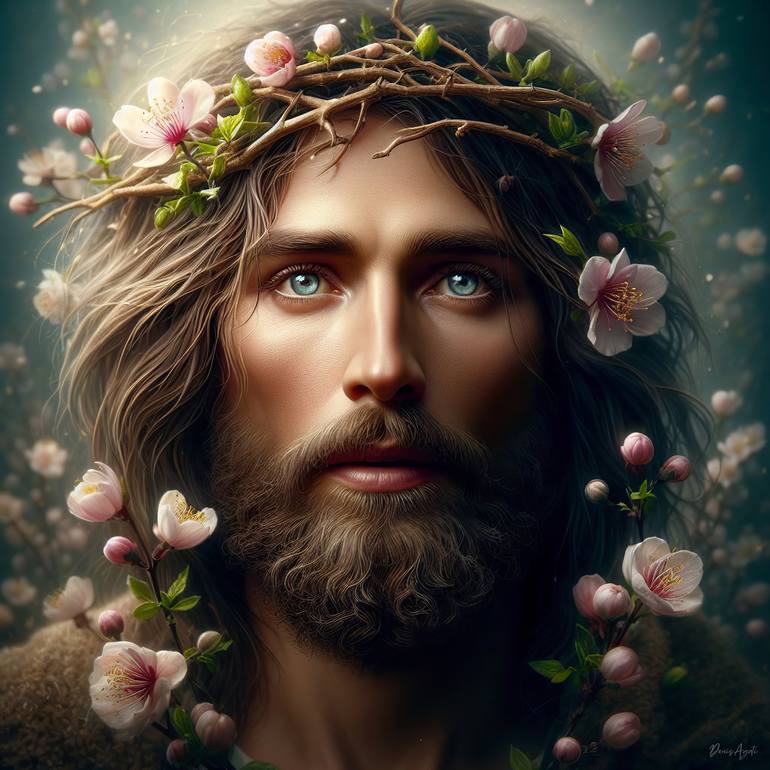 Portrait Of Jesus Christ With Crown Of Flowers On His Head Digital By Denis Agati Saatchi Art