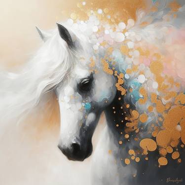 White horse with abstract bokeh background. thumb