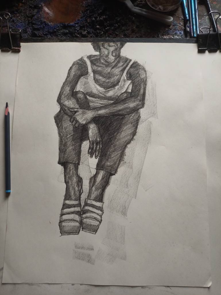 Original Realism People Drawing by Paul Ogunlesi