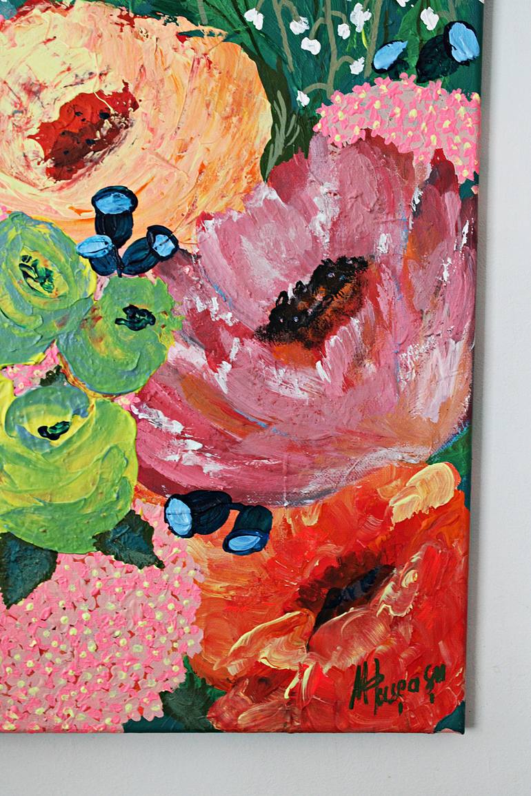 Original Abstract Floral Painting by Marinela Puscasu