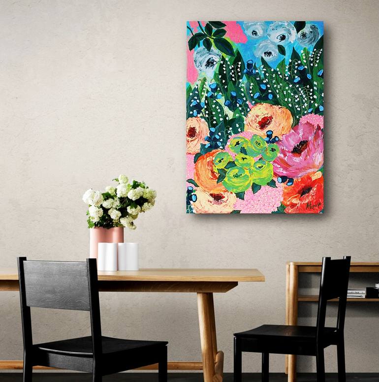 Original Abstract Floral Painting by Marinela Puscasu