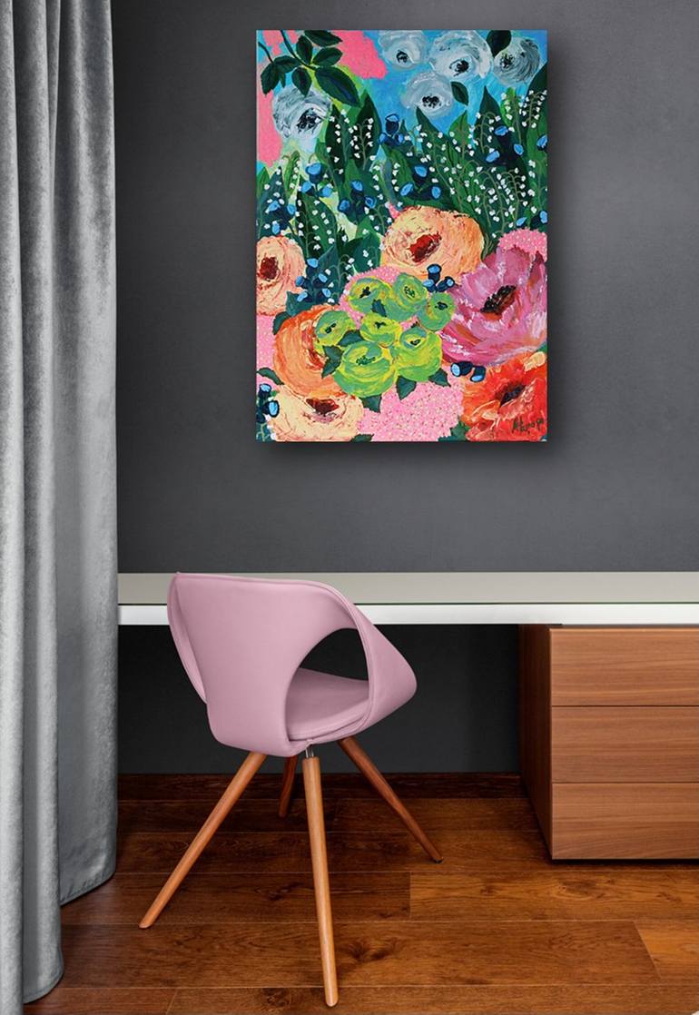Original Abstract Floral Painting by Marinela Puscasu