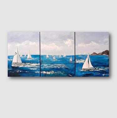 REGATTA sailboats painting rase yachting boats summer wind thumb