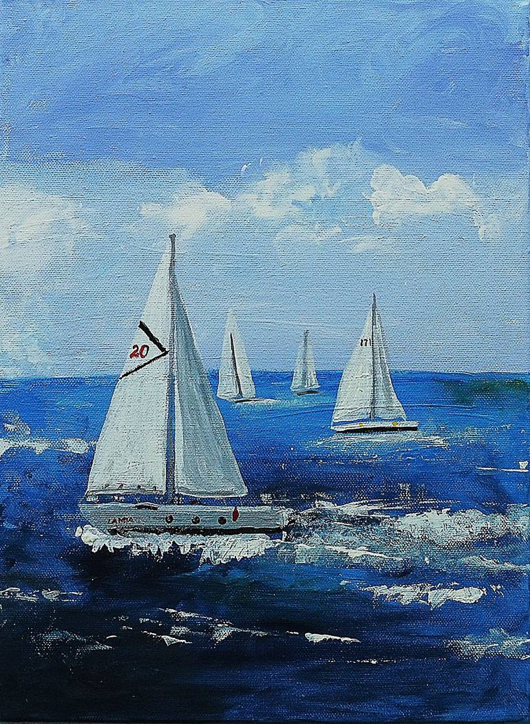 REGATTA sailboats painting rase yachting boats summer wind Painting by ...