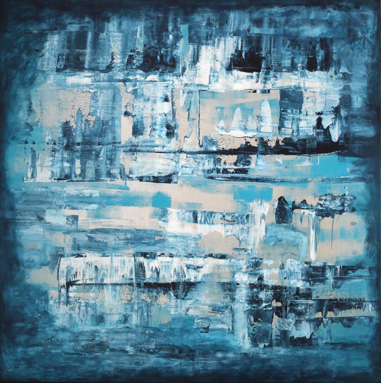 Original Abstract Painting by Kasia Bialasiewicz | Abstract Art on Canvas | Blue and silver abstract landscape