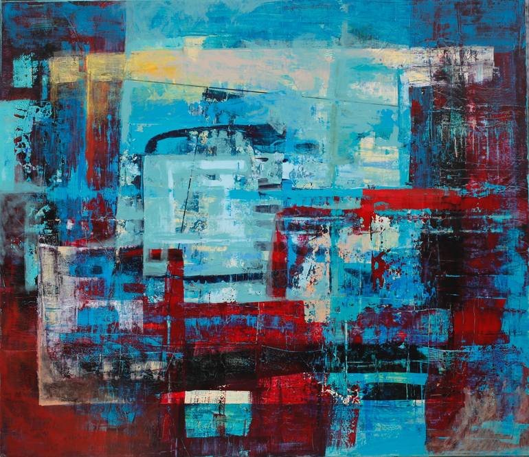 Abstract in red and blue. Painting by Kasia Bialasiewicz | Saatchi Art