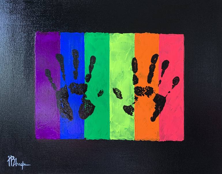 woman paints over gay pride art