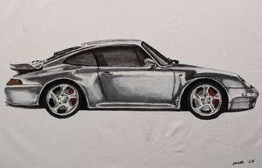 Porsche 911 Turbo, 993 type, 1996 year car, side profile. thumb