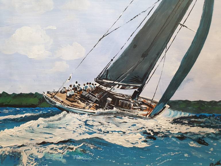 Sailing yacht Ranger, J Class on a port tack Painting by Gavin Waldron ...