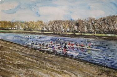 Putting rowing eights in the water at Putney, London, UK thumb