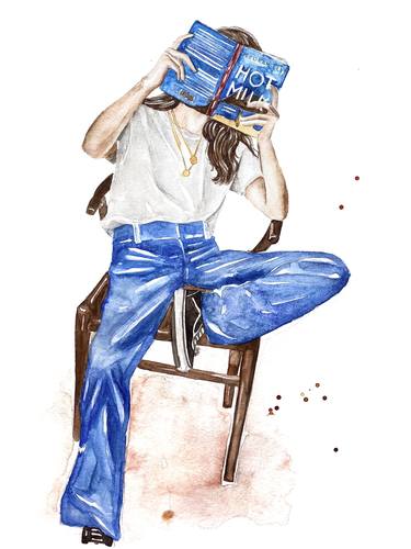 Stylish woman in jeans with «Hot Milk» book  thumb