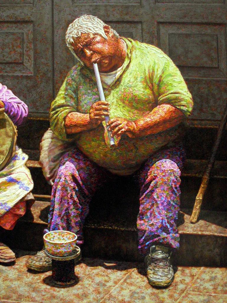 Original Expressionism People Painting by Manuel Adrianzen