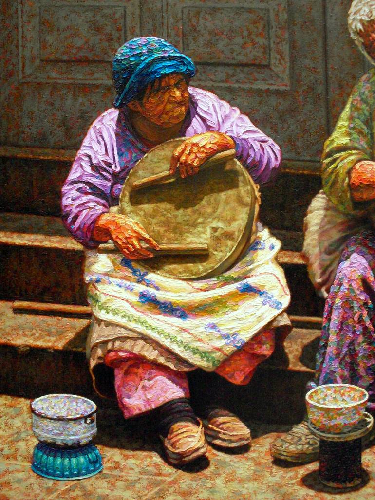 Original Expressionism People Painting by Manuel Adrianzen