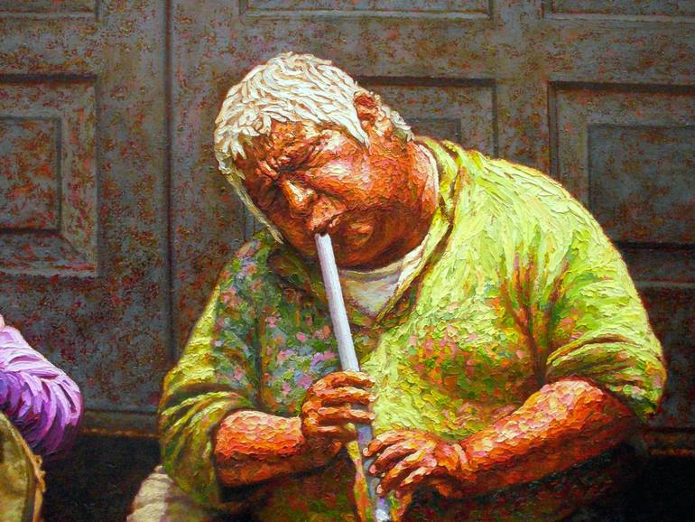 Original Expressionism People Painting by Manuel Adrianzen