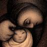 In this intimate scene, a mother wraps her son to provide protection, thus showing her warm affection.
