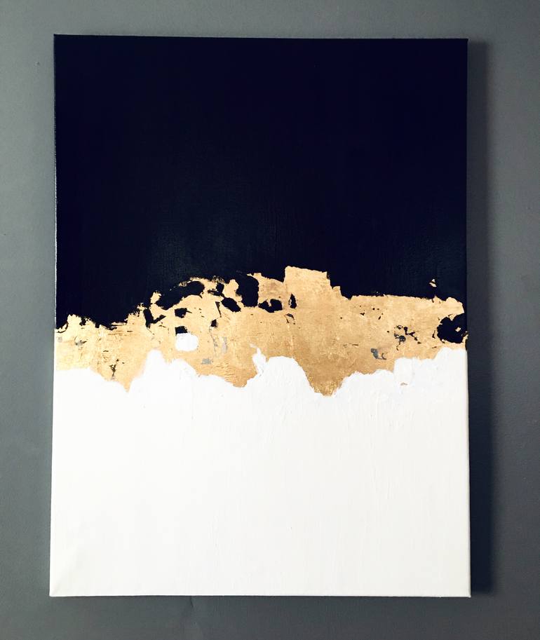 Black, white, and gold modern contemporary painting Painting by ...