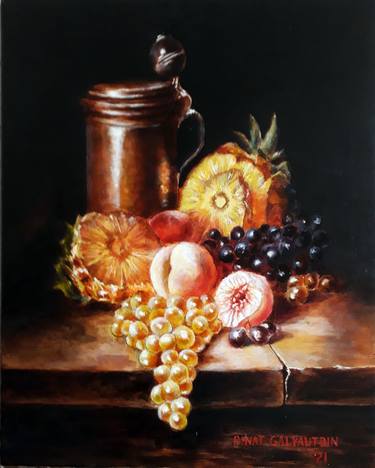Still life with grapes, peaches and pineapples thumb