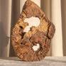 I offer oak decorative sculpture, humidity stabilized, manually cleaned without any new cuts and with the matt surface treatment - stands alone in the position as in the photos.  In the sculpture is situated the mineral (calcite, pyrite). The sculpture is a radial cut of the oak and was lying on the ground many years, which has created a unique deep structure and shape, and certainly can be an original complement even in smaller modern interiors.