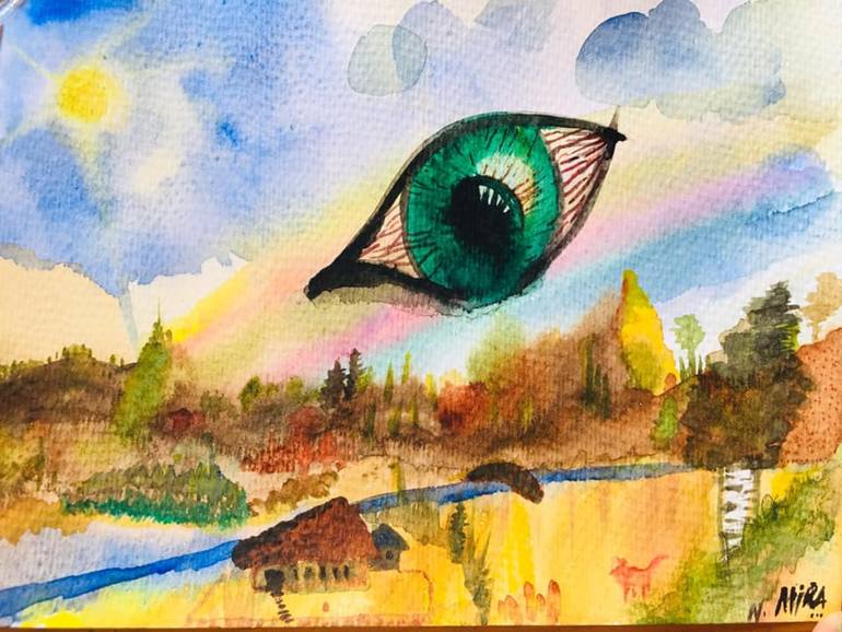 Original Other Painting by Nigar Mira | Surrealism Art on Other | I Have an Eye on the Little Villages
