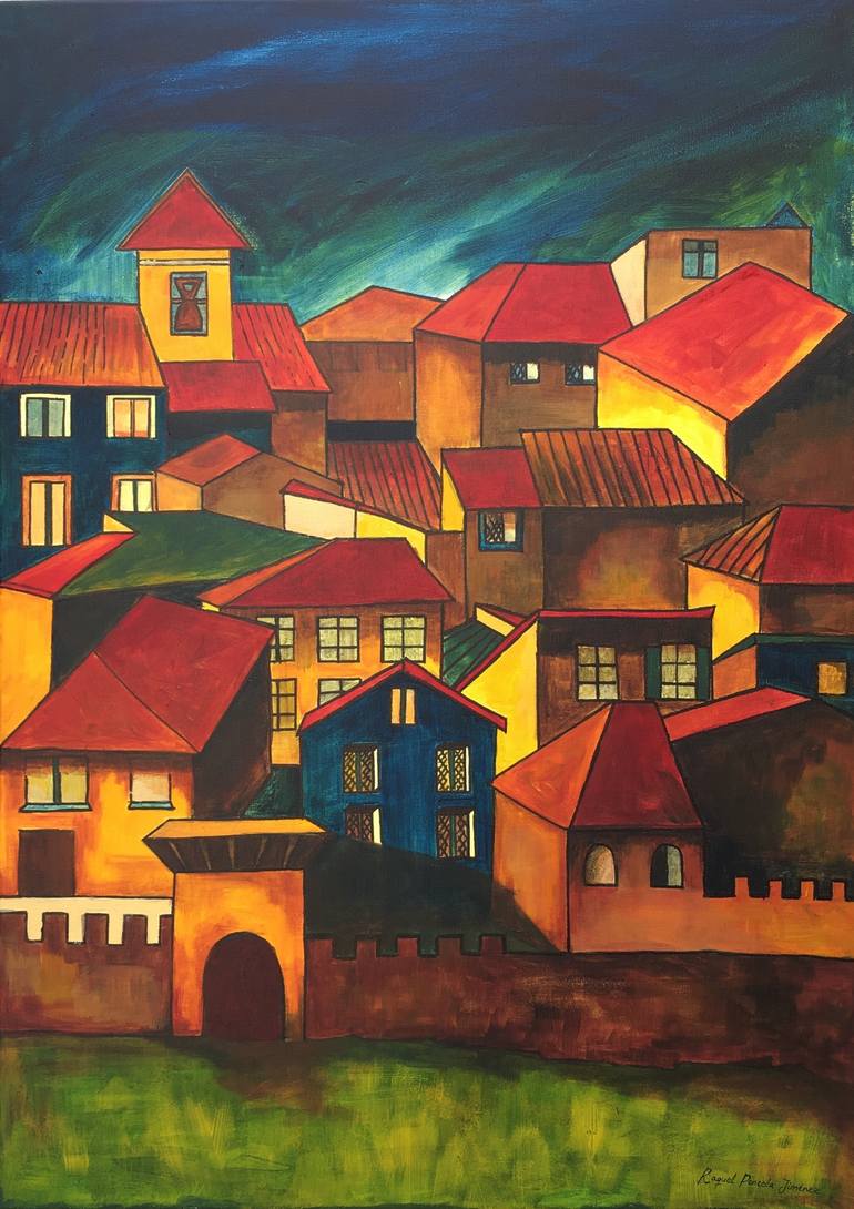 Original Architecture Painting by Raquel Poncela Jimenez | Expressionism Art on Canvas | Walk With Me