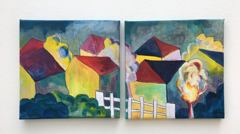 Original Architecture Painting by Raquel Poncela Jimenez | Expressionism Art on Canvas | Little Village