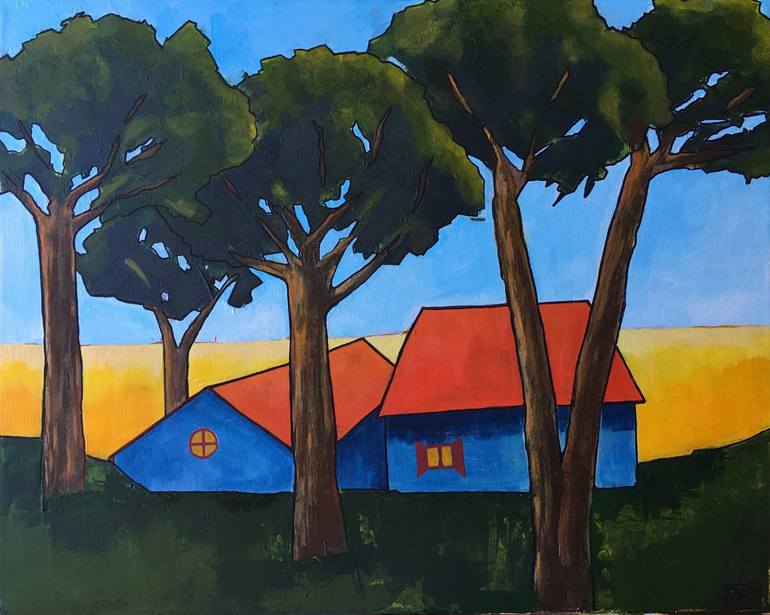 Original Architecture Painting by Raquel Poncela Jimenez | Conceptual Art on Canvas | Verano