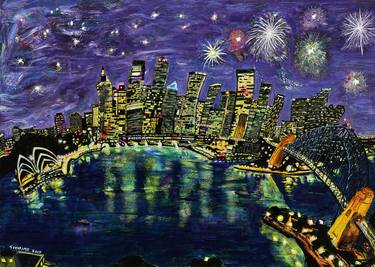 Fireworks Over Sydney Skyline at Night - Limited Edition of 30 thumb